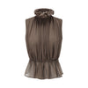 OUDE WAAG High-Neck Shirred Halter Vest OW-OW-25PF-TP03-HZ (BR430 Gray Brown) (OW-25SS-TP02 OW-25PF-TP03)